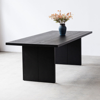 侘寂風碳化黑色民宿實木餐桌椅組合簡約大板桌原木長桌茶桌工作臺