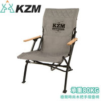 【KAZMI 韓國 極簡時尚木把手摺疊椅《灰》】K20T1C003/休閒椅/露營椅/收納椅