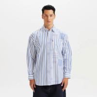 【LEVIS】長袖襯衫 牛津領 條紋襯衫 拼接襯衫 藍條紋 男款 上衣 人氣新品 003MX-0000
