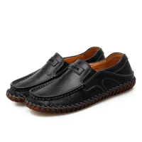 Men's Cowhide Casual Leather Shoes Hand Sewn Soft Soled Driving Shoes Loafer Shoes