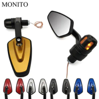 7/8" 22mm Motorcycle Handle Bar End Mirrors Side Mirror Turn Signal For THRUXTON TIGER 800 1050 1200 XC/XCX/XR TT 600