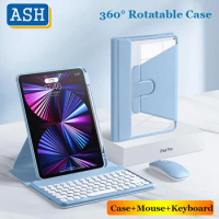 ASH 720 Rotation Round Cap Keyboard With Mouse Case for iPad Air 5 2022 10.9 Air 4 Pro 11 2021 2020 2018 Transprent Flip Cover