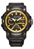 LIGE FOXBOX 計時儀中性數字/模擬石英手錶，黑色/黃色
