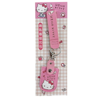 小禮堂 Hello Kitty 皮質扣式鑰匙包 附腕繩 遙控器包 磁扣包 零錢包 鑰匙圈 (粉 大臉)