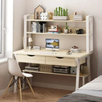 80cm 100cm Wooden Steel Computer Desk Laptop Table With Bookshelf Drawer Shelves For Home Office Study Room Desk Bookshelf
