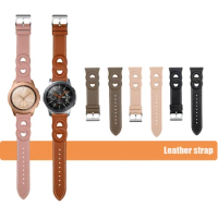 20/22mm Double Circle Genuine Leather Strap for Samsung Galaxy Watch Active 2 40mm 44mm / Watch 3 4 5 Pro 6 Classic / Gear S3 S4