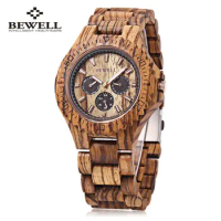 BEWELL Men Wooden Watch Analog Quartz Movement Waterproof Luminous Pointer Dress Watch Elegant Wrist Watch reloj hombre