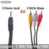 3.5mm Jack To 3 RCA Male Audio Video AV Cable AUX Stereo Cord 3RCA Standard Converter Wire for Speaker TV Box CD DVD Player