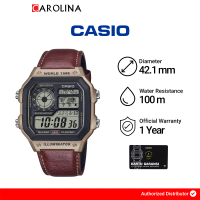 Jam Tangan Pria Casio AE-1200WHL-5A Black Dial Brown Leather Band Watches