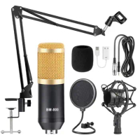 Professional Computer Electronic Microphone Gevo BM800, Wired 3.5 mm Microphone Research Tripod Capacitor, Portable Karaok Compu