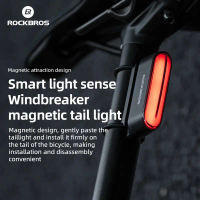 ROCKBROS แม่เหล็กไฟท้ายจักรยาน Type-C 7 โหมด LED ไฟท้ายจักรยานแบบชาร์จไฟได้สําหรับขี่กลางคืนเซ็นเซอร