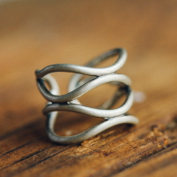 曲尾花原創小眾設計多層纏繞寬版銀戒指男開口可調節個性食指戒女