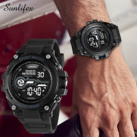 Sunlifex Jam Tangan Pria Digital Multifungsi Olahraga Tali Silikon Jam Tangan Cowok Original  SLM000