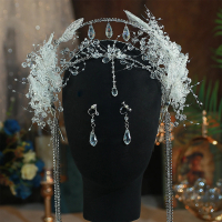 Elegant Headbands with Ear Clip Full Clear Beads Tiaras Multilayer Tassel Hair Hoop Luxury Bride Pro