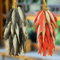 仿真鯽魚模型塑料淡水假魚掛串蔬菜水果食物玩具農家裝飾掛件道具