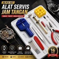 16 Pcs Set Alat Servis Reparasi Jam Tangan Buka Strap Ganti Baterai Obeng Pinset Palu Tool Kit Watch
