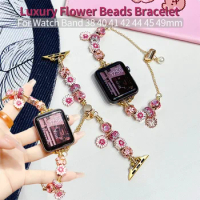 Pink Flower Beads Strap for Apple Watch Accessories 9 8 7 41/45mm Ultra 2 Link Bracelet for IWatch Serie 6 5 4 SE 38 41mm Correa