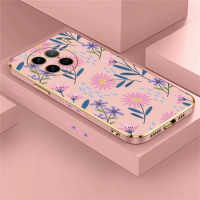 Square Plating Case For Vivo X90 Pro X80 X70 X60 Pro Plus Silicone Soft Pattern Flower Shockproof Cover Coque