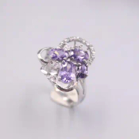Genuine/Original Silver 925 Sterling Silver Ring Christmas Gift for Women Ladies Crystal Flower Gemstone Diamond Ring US 5-8