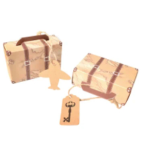 10/20/30PCS World Map Travel Kraft Paper Suitcase Favor Candy Gift Box with Tags For Guest Baby Shower Boxes Wedding Party Decor