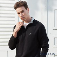 【NAUTICA】素面立領半開襟拉鍊長袖T恤(黑)