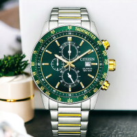 CITIZEN 星辰 限量 賽車三眼計時手錶 男錶 綠色 母親節 禮物44mm/AN3689-55X