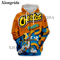 Novelty Hot Cheetos Food Puffs Zip Hoodies 3D Printed Mens Sweatshirt Harajuku All Over Print Unisex Pullover Hood Zip Top S-5XL