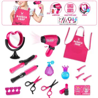 Simulate Real-life Scenarios Toy Set Girls Jewelry Handbag Barber Toy Hair Tool Toy Set for Little Girls 15-piece for Pretend