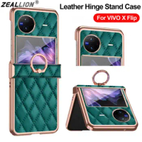 Phone Cases for [VIVO X Flip 5G] Plating Leather Ring Stand Hinge Luxury PC Plastic Protection Cover