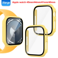 Glass+Case for Apple Watch Series 9 8 7 iWatch Case 45mm 41mm PC Bumper Screen Protector Cover Watch Accessories