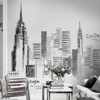 大型創意城市貼畫客廳臥室背景壁貼墻面裝飾貼紙黑白墻壁建筑墻紙自粘
