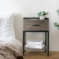 Gray Night Stand with Charging Station 2Tier Side Tables with Drawer Small Bedside Table with USB Ports and Outlets Nightstand