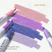 1PC Pastel Fine Glitter Highlighter Marker Kawaii Pastel Highlighter Pen  Pearlescent Scrapbook Painted Stationery Supplies