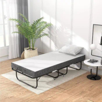 Folding Bed with Mattress Portable Foldable Guest Beds Cot Size Rollaway Beds for Adults with Luxurious Memory Foam Mattress