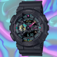 【CASIO 卡西歐】G-SHOCK 螢光色彩 虛擬世界雙顯腕錶 母親節 禮物(GA-110MF-1A)