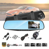4.3 Inch Full HD 1296P 24 Hours Dual Lens Video Recorder Rear View Mirror Car Dashboard Camera Front And Rear Camera Car DVR Cam