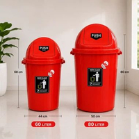 Tempat Sampah Push Bulat 60L 80L Tutup Ayun Plastik Tebal Organik Non Organik Tong Sampah Besar Ruma
