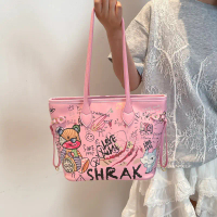 LLpBag 2026New Cute Graffiti Girl Large Capacity Handbag Large Capacity Zipper Tote Bag Versatile St