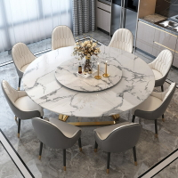 餐桌 北歐大理石餐桌意式小戶型圓形飯桌帶轉盤餐桌椅組合