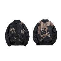 แจ็คเก็ตบอมเบอร์ปักฟีนิกซ์ Sukajan สำหรับผู้ชายและผู้หญิง เสื้อโค้ทฮิปฮอปญี่ปุ่น แจ็คเก็ตเบสบอลปักลา