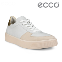 ECCO STREET TRAY W 街頭趣闖拼接皮革休閒鞋 女鞋 石灰色/白色/金色
