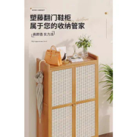 Household shoe cabinet with large capacity, multiple floors, and large size. The shoe rack outside the door is placed