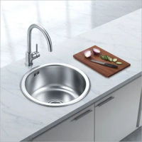 RV Kitchen Sink 304 Stainless Steel Round Flat Bottom φ 42cm Balcony Bar Mini Single Slot Yacht Kitc