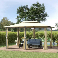 10' X 13' Canopy, Outdoor Gazebo Canopy Shelter with Curtains, Vented Roof, Steel Frame for Garden, Canopy