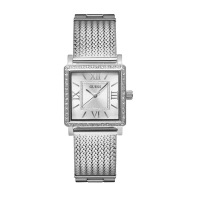 【GUESS】白面 銀殼 銀刻度 米蘭+不鏽鋼錶帶 晶鑽方型手錶 女錶 母親節(W0826L1)