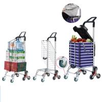 Small Stainless Steel Trolley for Shopping, Delivery Trolley, Light Universal Wheel, Portable Shopping Artifact Climbing