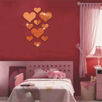 100PS Big Small Love Heart Mirror Wall Sticker Decal Art Removable Wedding Decoration Kids Room Decoration Toilet Table Stickers