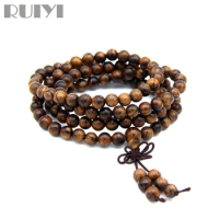 Ruiyi 108 Sandalwood Brown Mala Beads Buddhist Prayer Beads Wrap Bracelet Meditation Mala Necklace