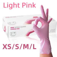100PCS Light Pink Nitrile Gloves for Garden Pet Care Tattoo Work Oil-proof Gloves XS/S/M/L Pink Nitrile Gloves for Cleaning