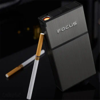 Long Cigarette Case USB Charging Lighter 20Pcs Capacity Metal Cigarette Box Tobacco Holder Replaceable Wire Windproof Lighter